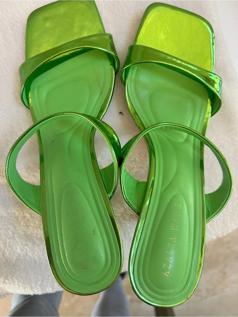 Metallic Green Strappy Square-Toe Heels